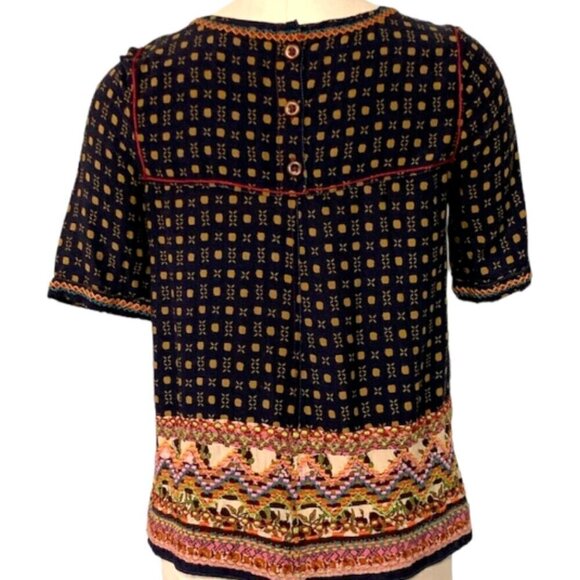 Anthropologie Holding Horses Minas Blouse Embroidered Short Sleeve Top 2 #19768 - Picture 10 of 14